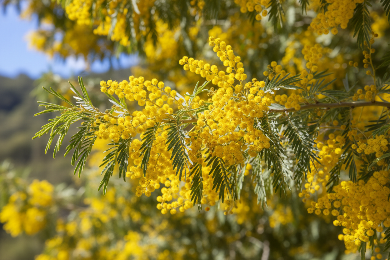 A mature Acacia Dealbata flowering